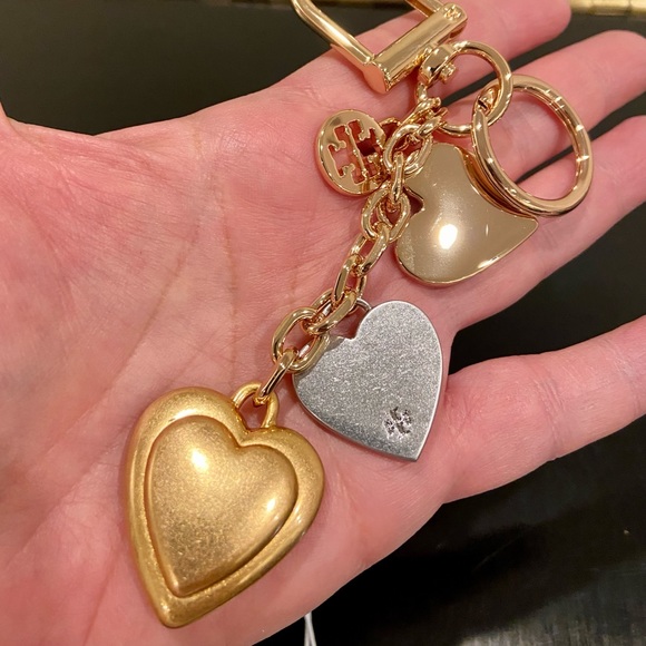 NWT authentic rare luxury Tory Burch silver gold face heart key fob - Picture 9 of 16